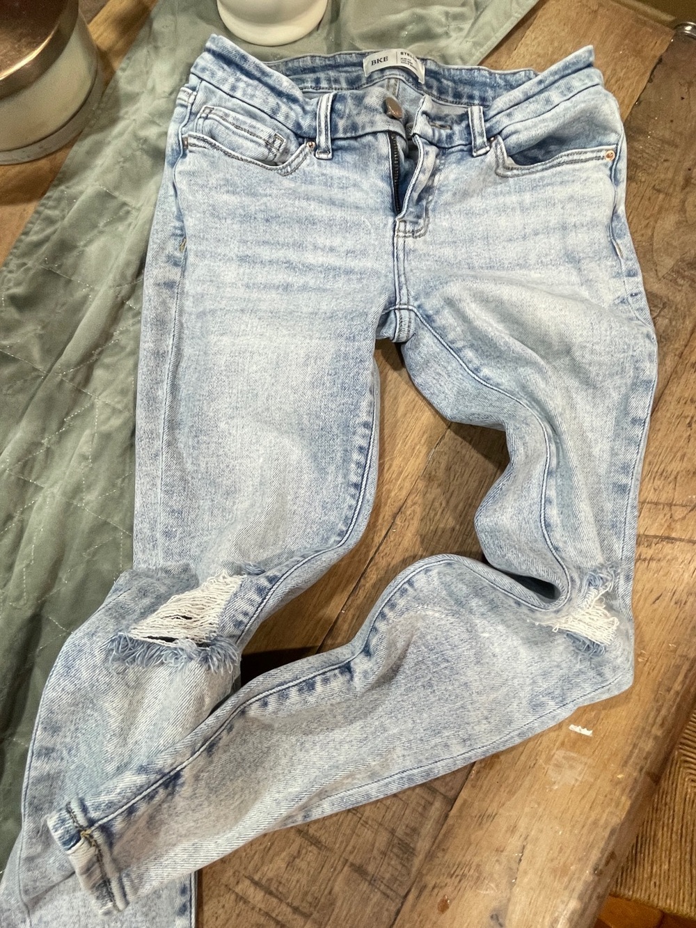 BKE Light Blue Distressed Ankle Jeans